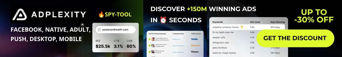 AdPlexity spy tool: discover 150M+ winning ads. Up to 30% off, get the discount.
