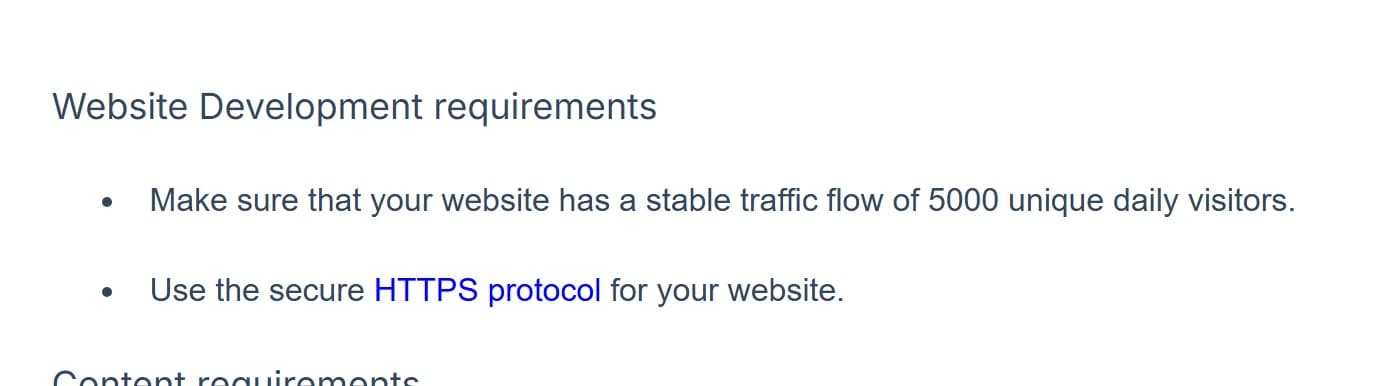 MGID Help, requirements to publishers, website development requirements: make sure your website has a stable traffic flow of 5000 unique daily visitors, and use the secure HTTPS protocol.