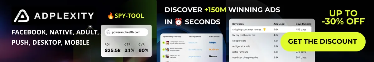 AdPlexity spy tool: discover 150M+ winning ads. Up to 30% off, get the discount.