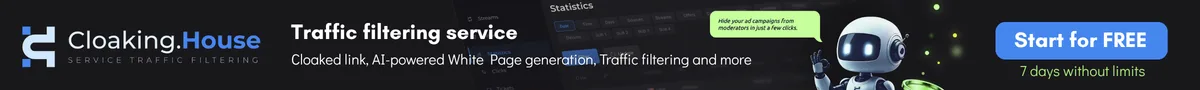 Cloaking.House traffic filtering service: cloaked links, AI-generated white pages and traffic filtering. Start for free, 7 days without limits.