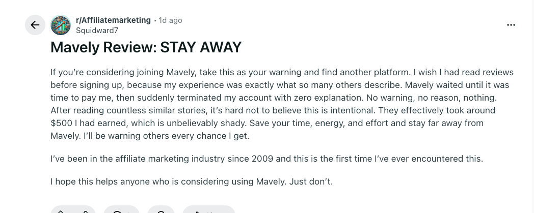 Mavely Review 2026: Affiliates Report Account Terminations Before Payout?