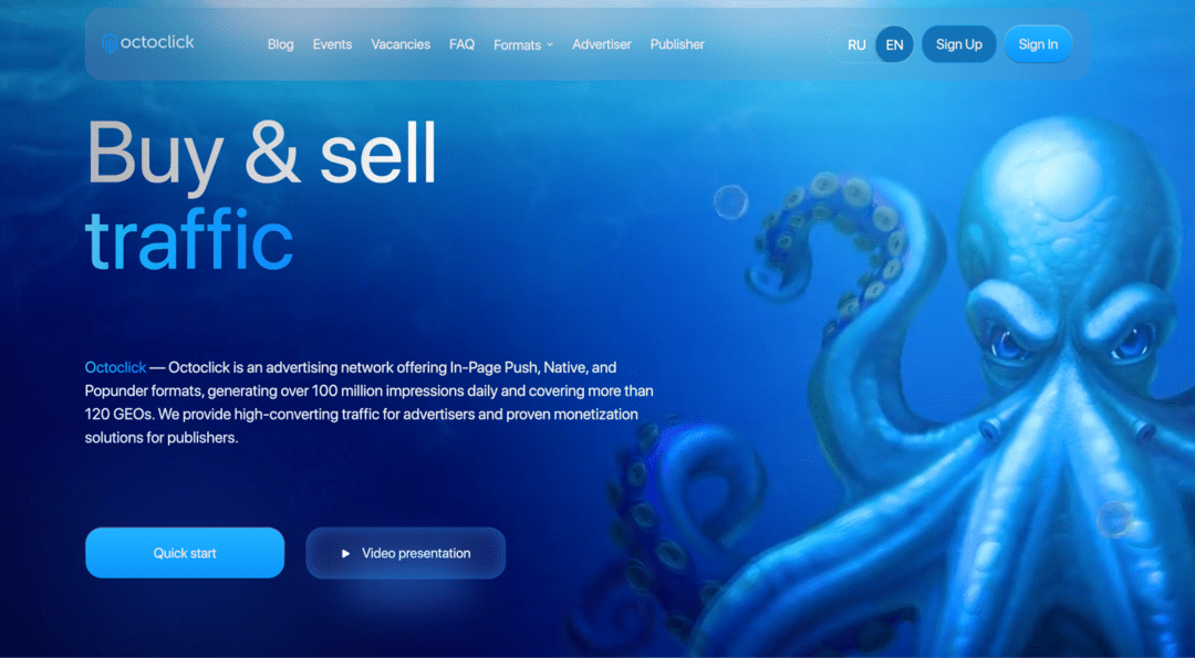 OctoClick Review: In-Page Push, Native and Popunder Traffic for Advertisers