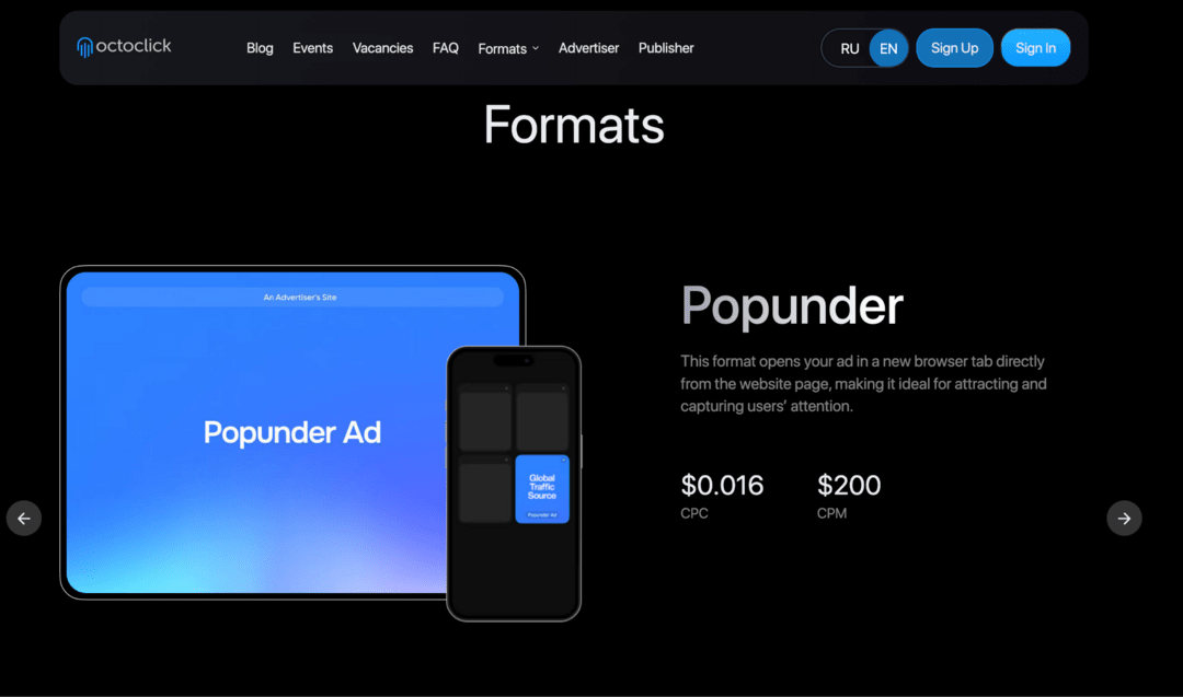 OctoClick Review: In-Page Push, Native and Popunder Traffic for Advertisers