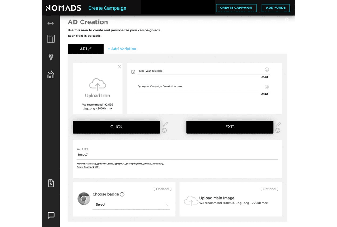 Traffic Nomads: self service ad network with full control of ad campaigns
